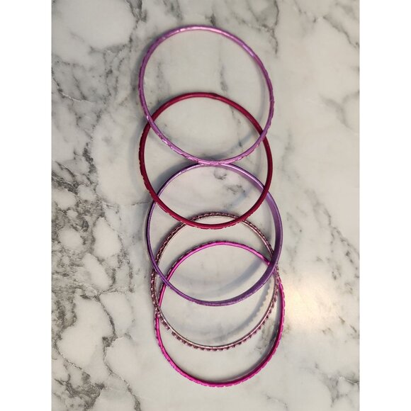 Set Of 5 Pink & Purple Metal Bangle Bracelets - Picture 3 of 6